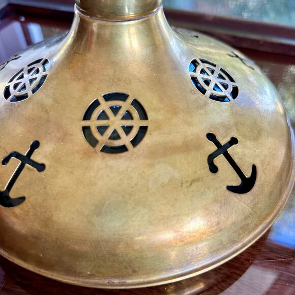 Vintage Swedish Captain’s Decanter – Brass Over Glass, Cork Top – Anchor Design - Picture 5 of 11